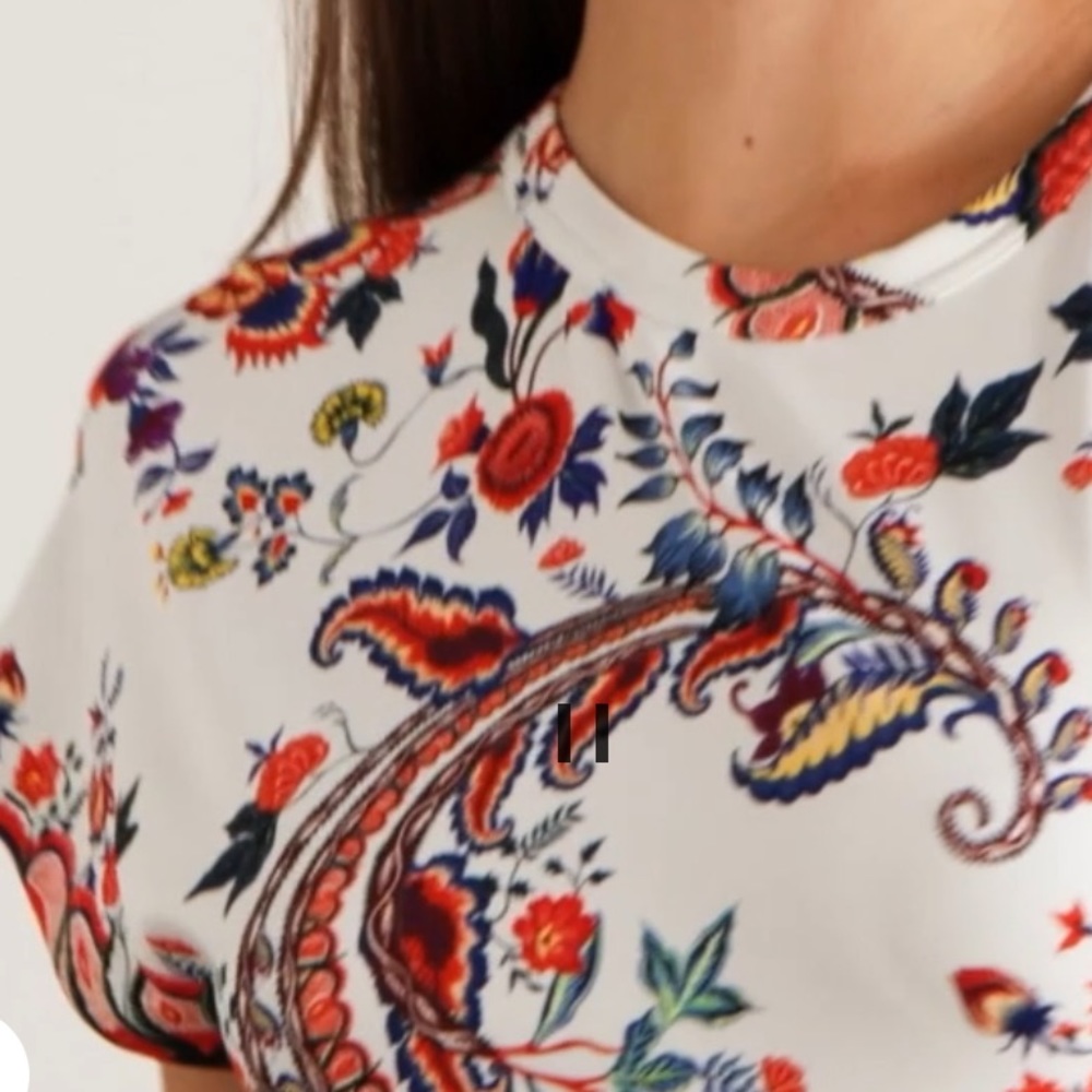 Paco Rabanne White Floral Midi Dress with Multicolor Paisley Print